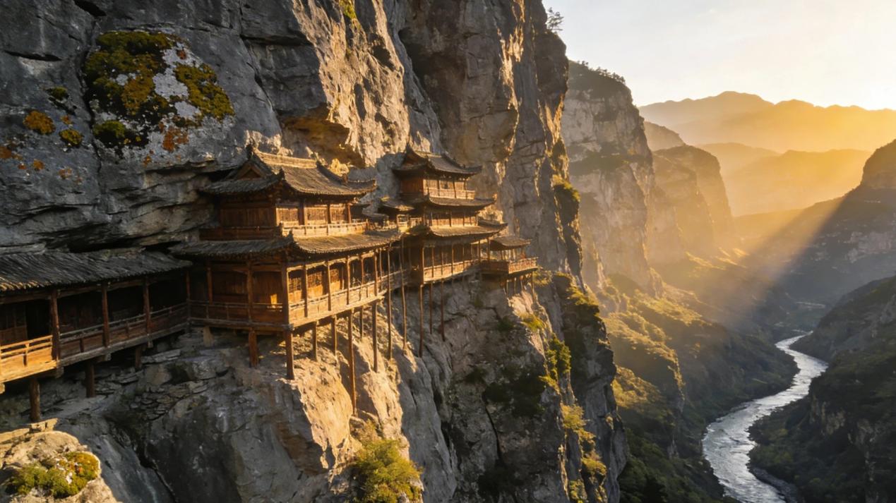 Miracle on the Cliff Hanging Temple, an Oriental Temple Challenging Gravity